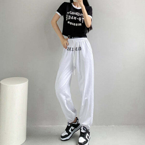 Double Waist Pants with Letter Cropped Top: Gen Z K-POP Streetwear