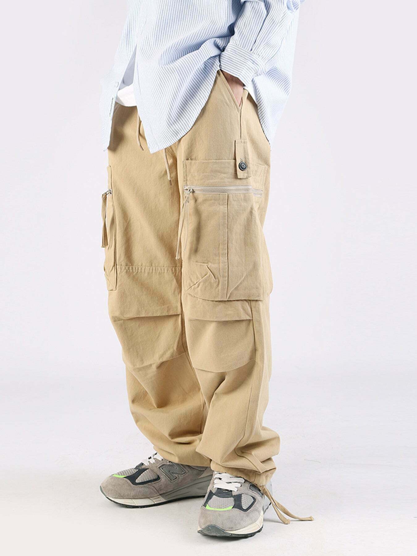 Double Zipper Wide Leg Work Pants - Gen Z K-POP Streetwear