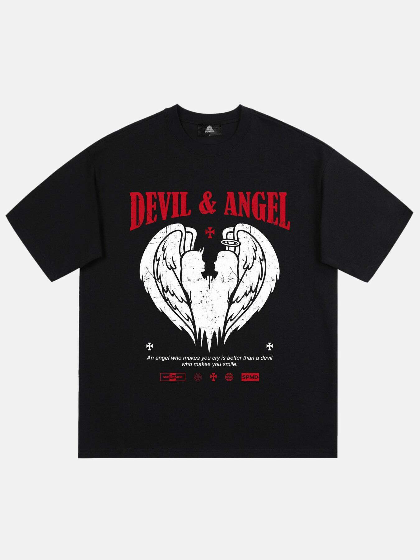 Edgy Devil and Angel Graphic Tee for Gen Z Streetwear Fashion