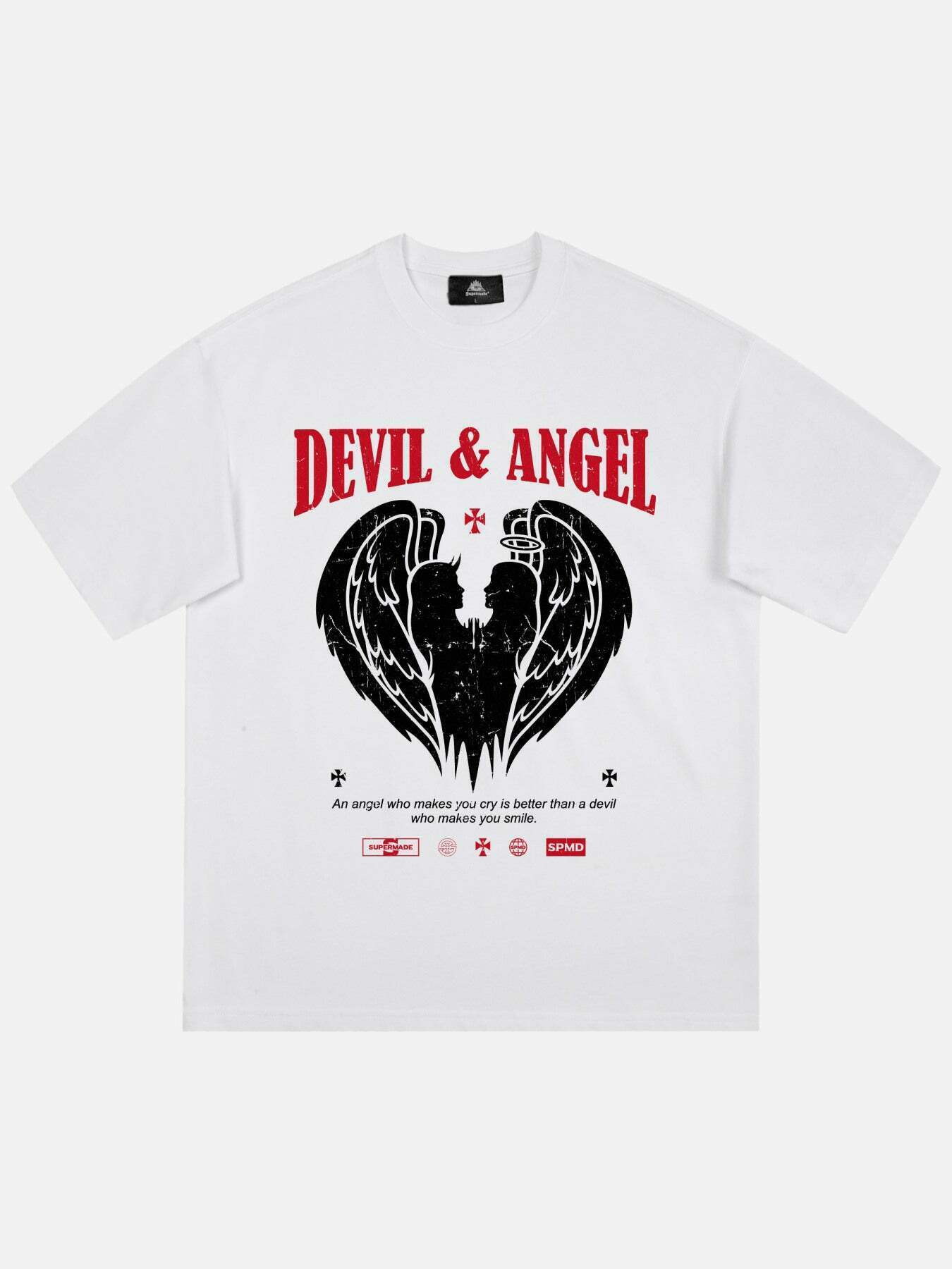 Edgy Devil and Angel Graphic Tee for Gen Z Streetwear Fashion