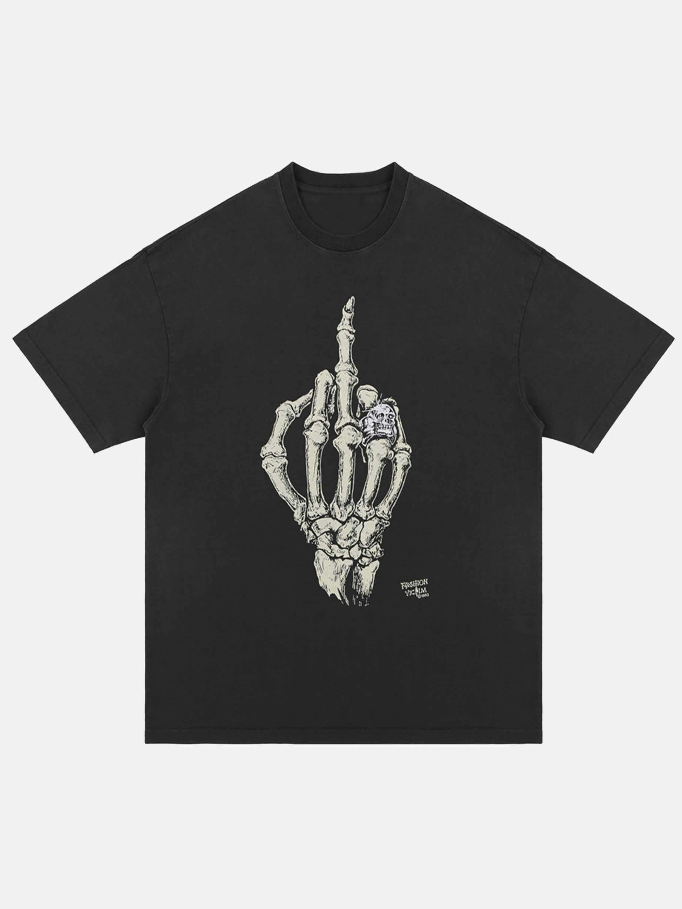 Edgy Skeleton Graphic Tee for Gen Z Fashionistas - Y2K Streetwear & K-POP Vibes