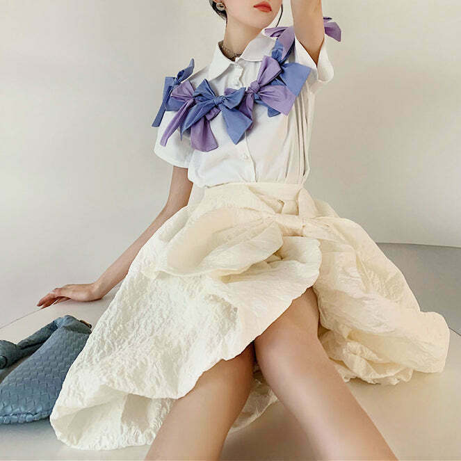 Embossed Jacquard Asymmetrical Bow Tutu Dress for Gen Z Streetwear