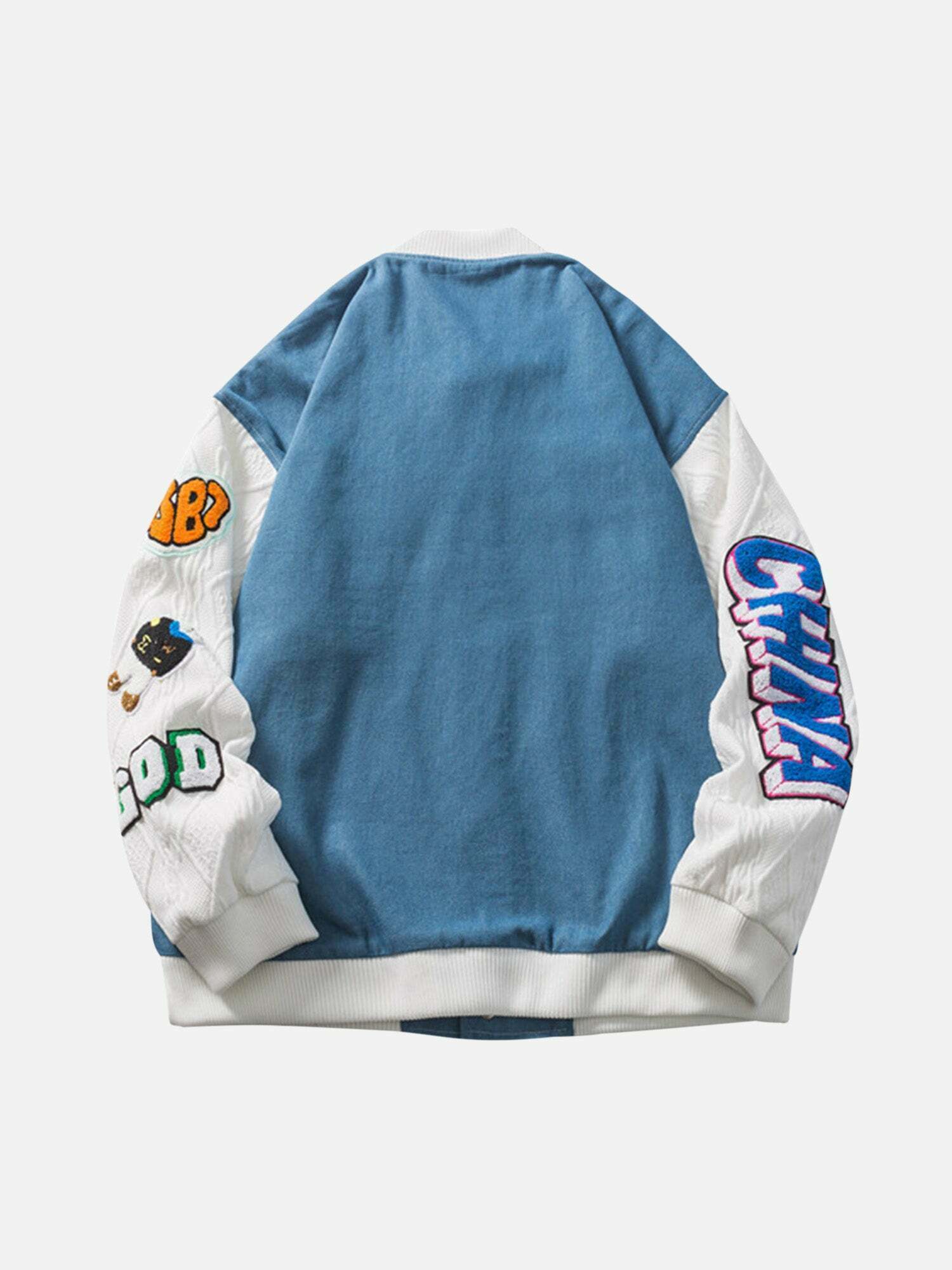 Embroidered Denim Patchwork Baseball Jacket for Gen Z Streetwear