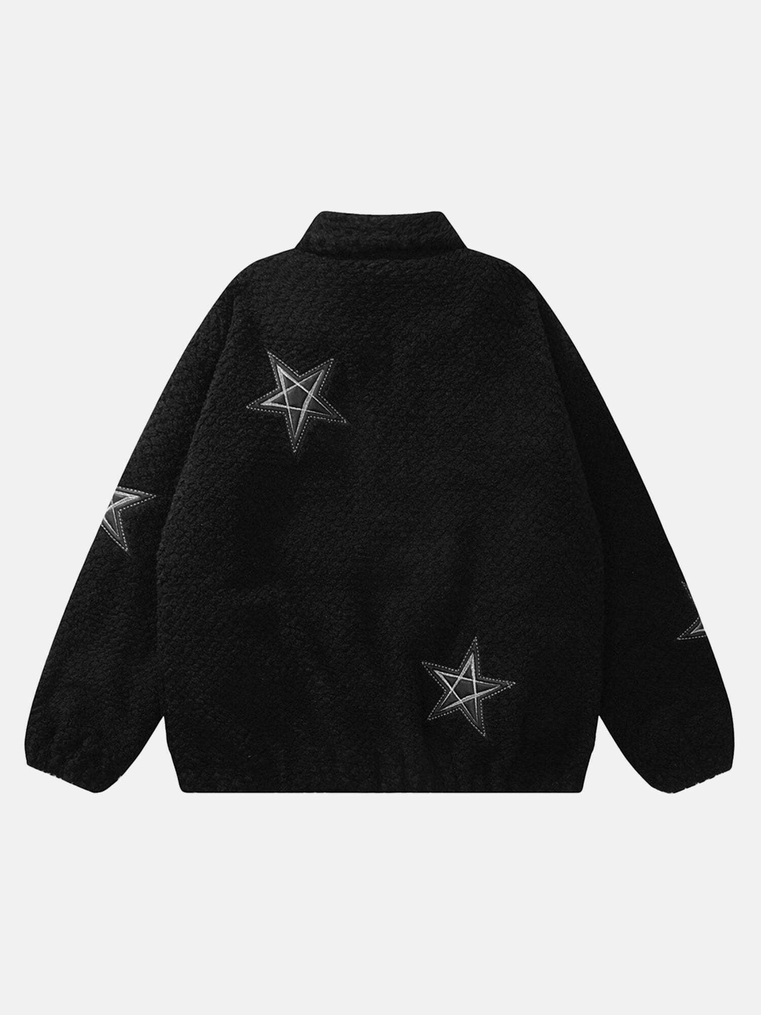 Embroidered Star Design Lambswool Cotton Jacket for Gen Z Streetwear