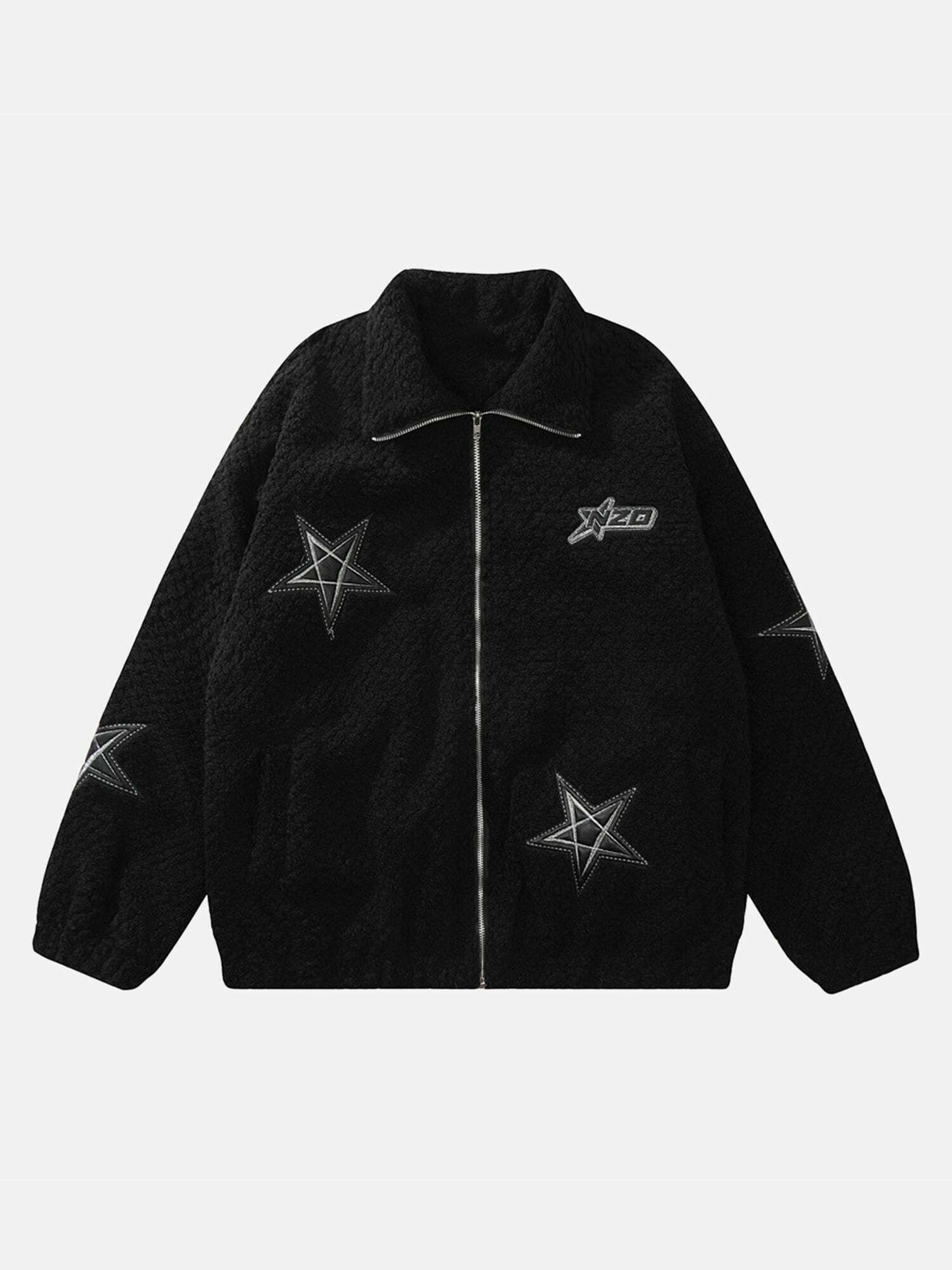 Embroidered Star Design Lambswool Cotton Jacket for Gen Z Streetwear