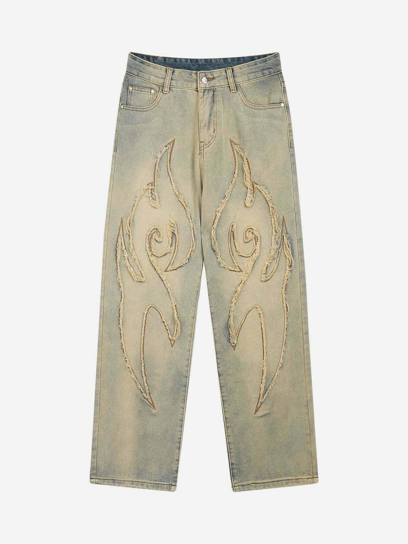 Embroidered Straight-leg Jeans for Gen Z Fashion - Trendy Streetwear