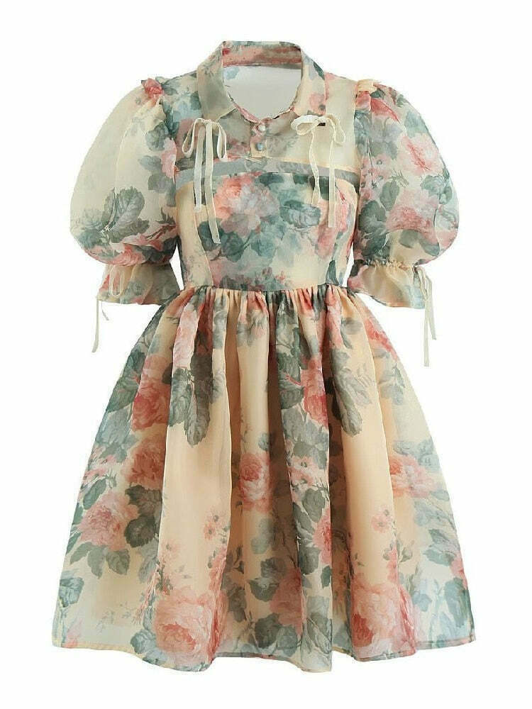 Emerald Leaves & Pink Rosy Blooms Princesscore Coquette Dress Set