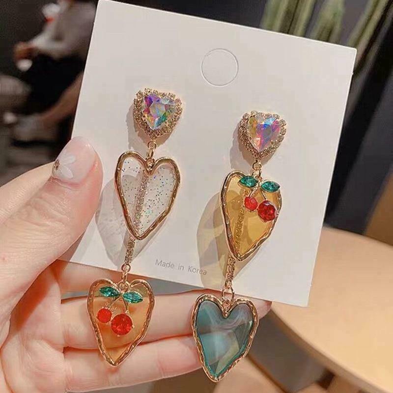 Fairy Glass Heart Earrings: Trendy Gen Z K-POP Streetwear Y2K Style