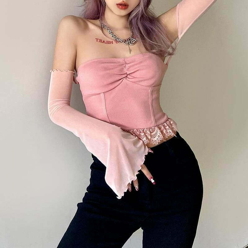 Fairy Queen Sleeve Top: Trendy Gen Z K-POP Streetwear for Y2K Fashion