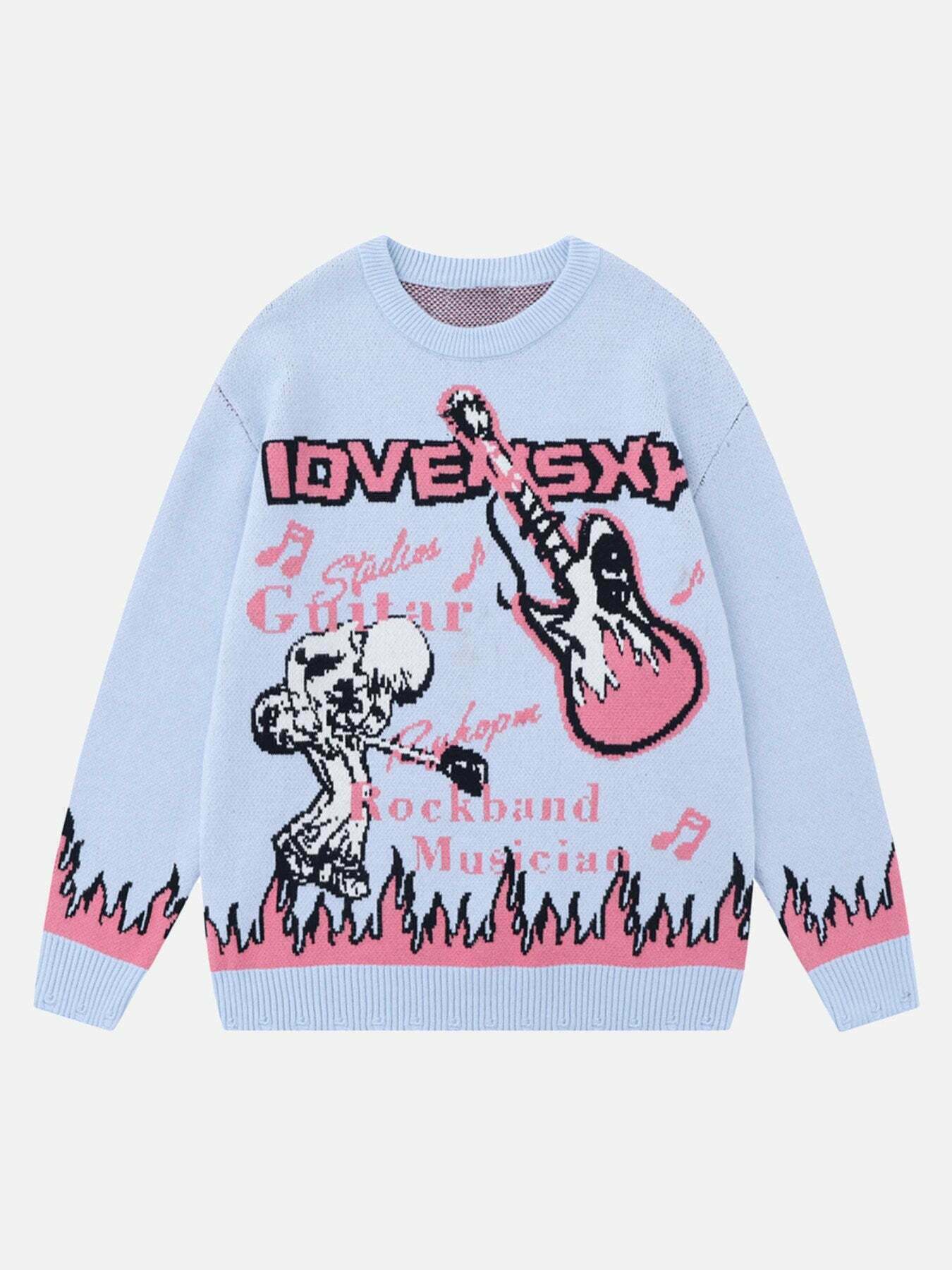 Flame Anime Streetwear Crew Neck Sweater for Gen Z and K-POP Fashion