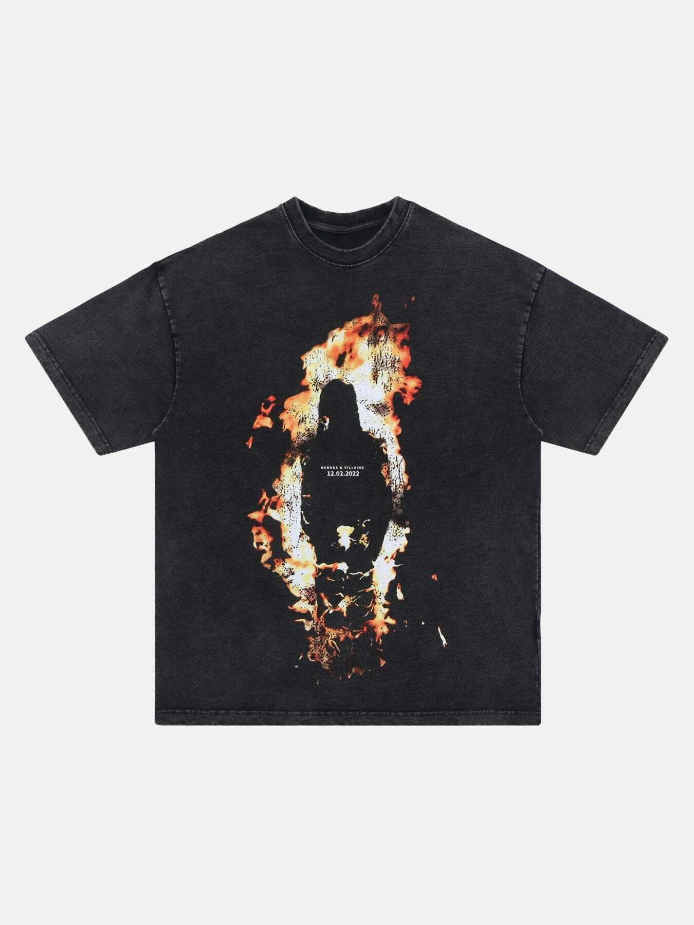 Flaming Man Graphic Tee - Trendy Gen Z K-POP Streetwear