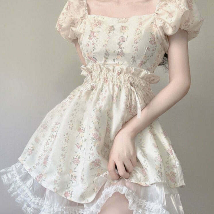 Floral Fantasy Kawaii Dress for Gen Z Streetwear Style