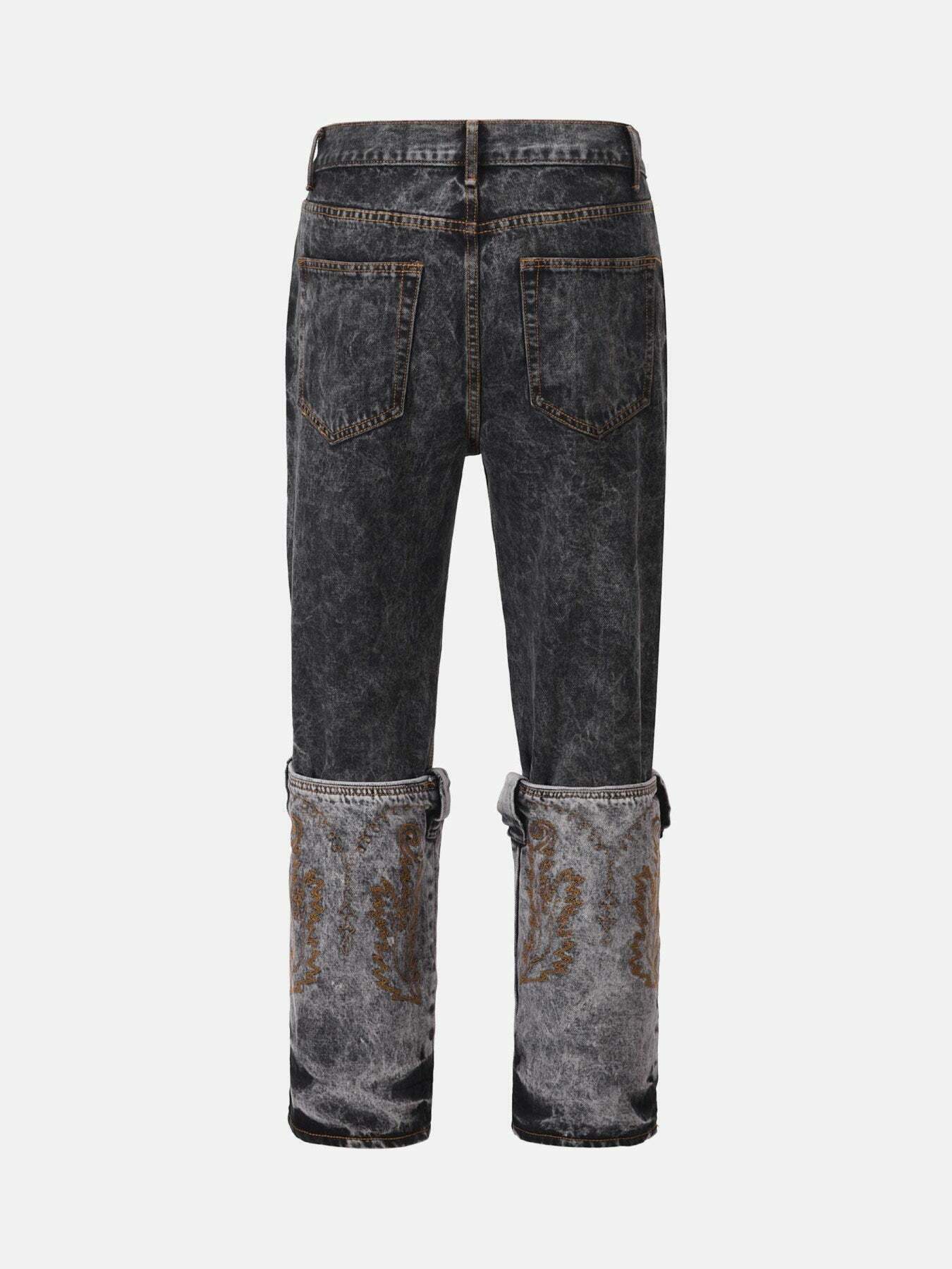 Gen Z Acid Wash Two-tone Jeans with Embroidery Detailing