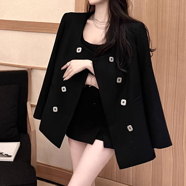 Gen Z Black Double Breasted Casual Blazer for Trendy Streetwear Style