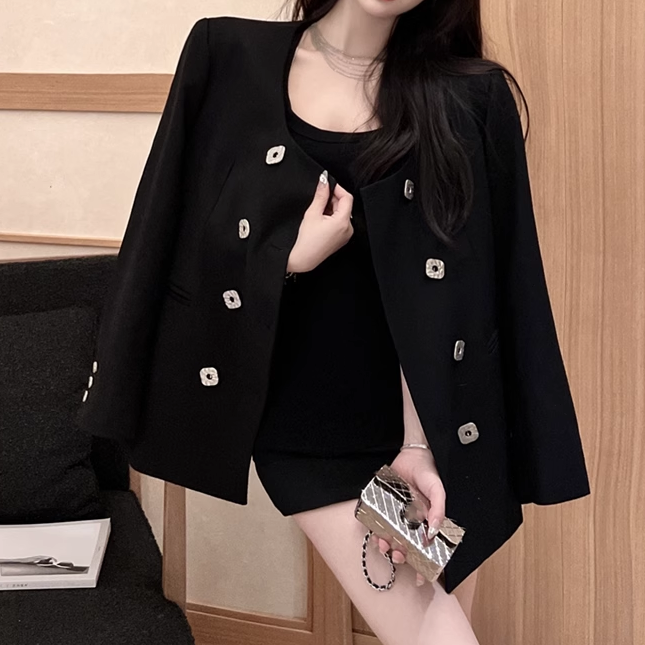 Gen Z Black Double Breasted Casual Blazer for Trendy Streetwear Style