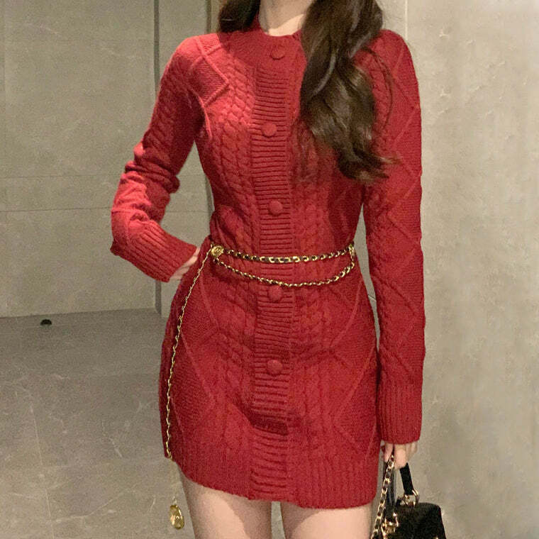 Gen Z Braided Crewneck Knitted Dress for K-POP & Streetwear