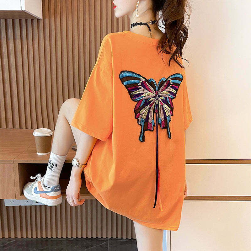 Gen Z Butterfly Embroidered Streetwear Tee - Customized Design