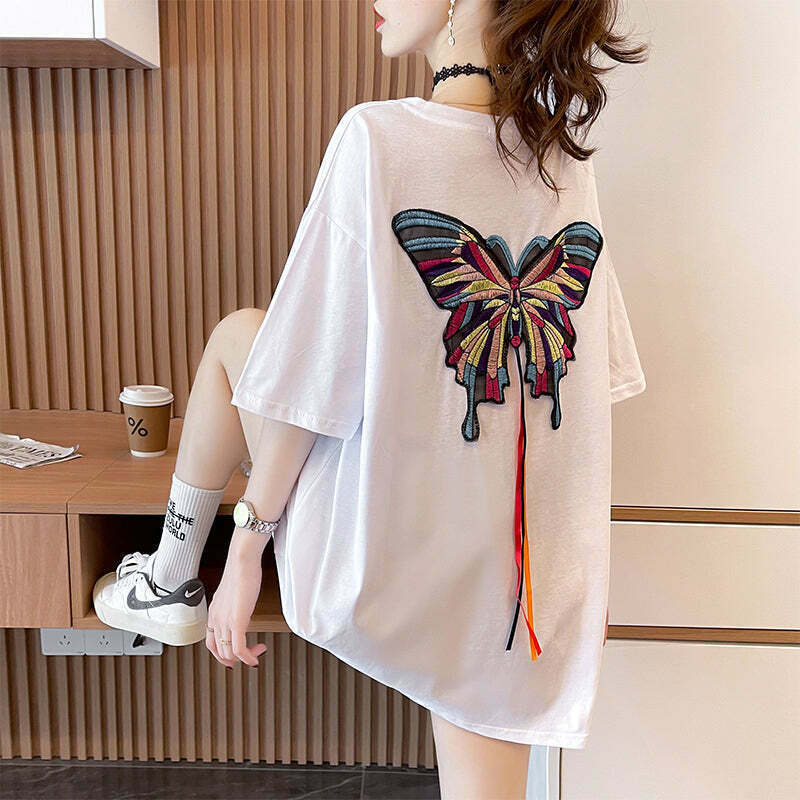 Gen Z Butterfly Embroidered Streetwear Tee - Customized Design