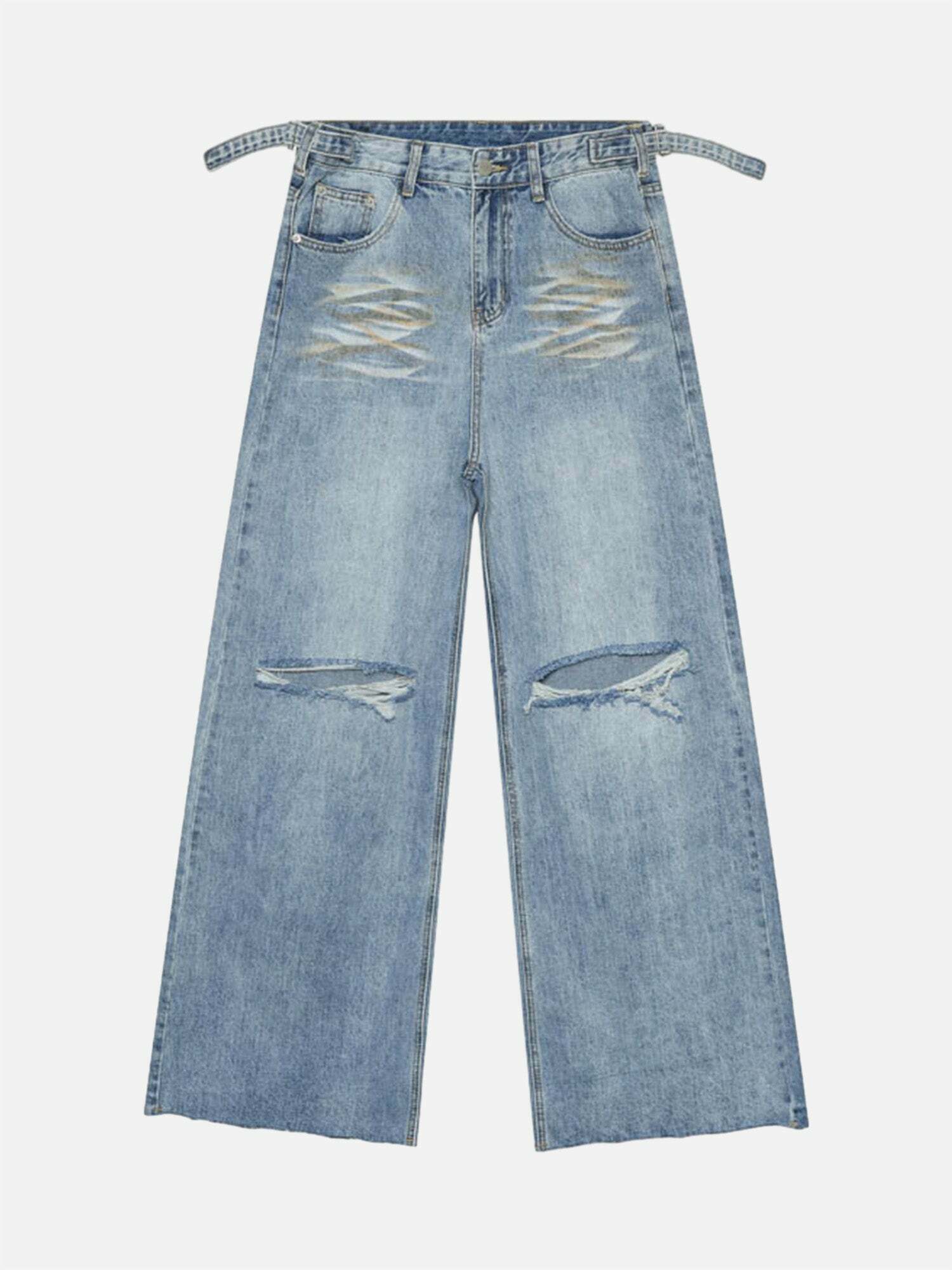 Gen Z Fashion: Trendy Knee-high Ripped Jeans for Y2K Style