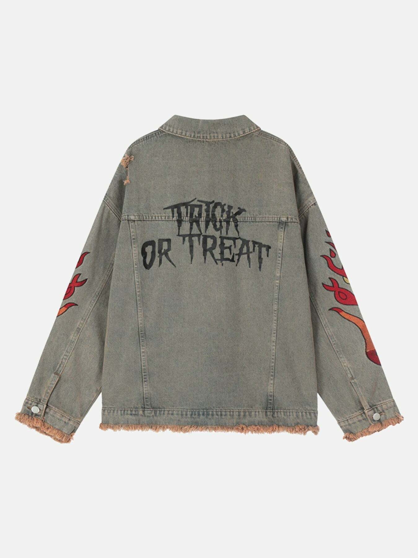 Gen Z Flame Embroidered Denim Jacket for Y2K Streetwear Style