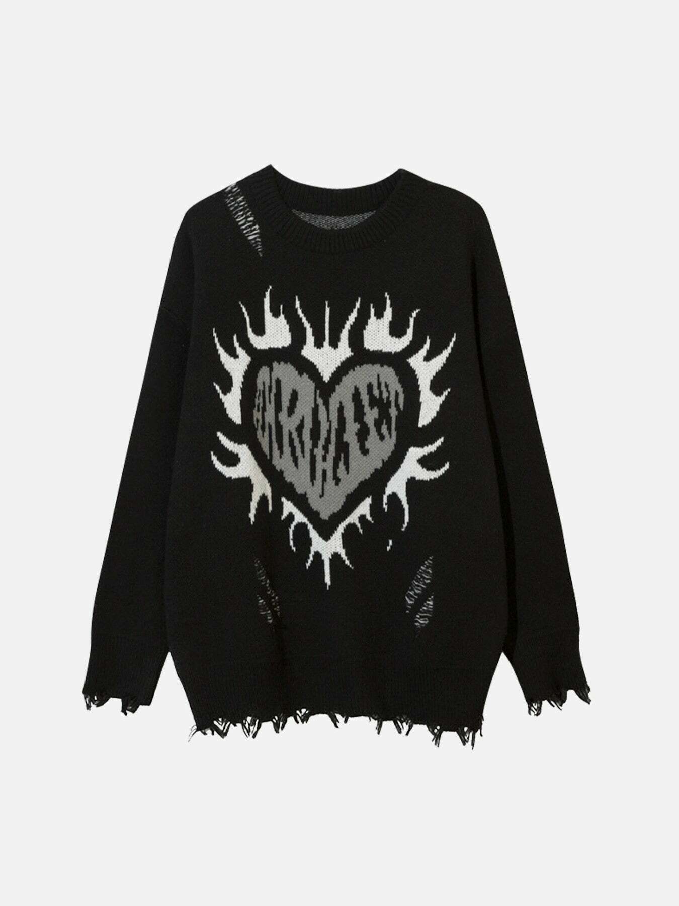 Gen Z Flame Heart Streetwear Sweater for K-POP & Y2K Fashion