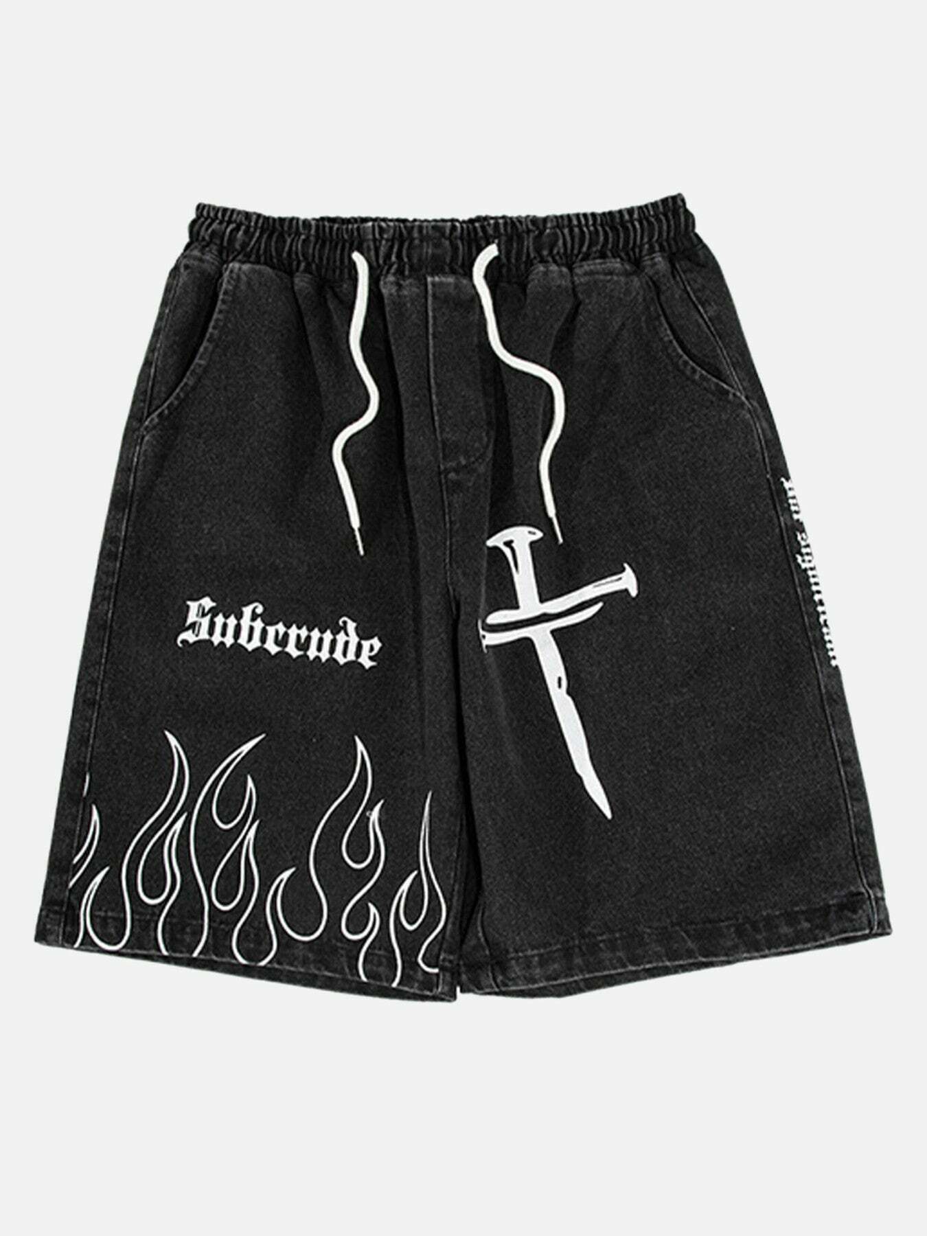 Gen Z Flame Print Streetwear Shorts for K-POP & Y2K Fashion