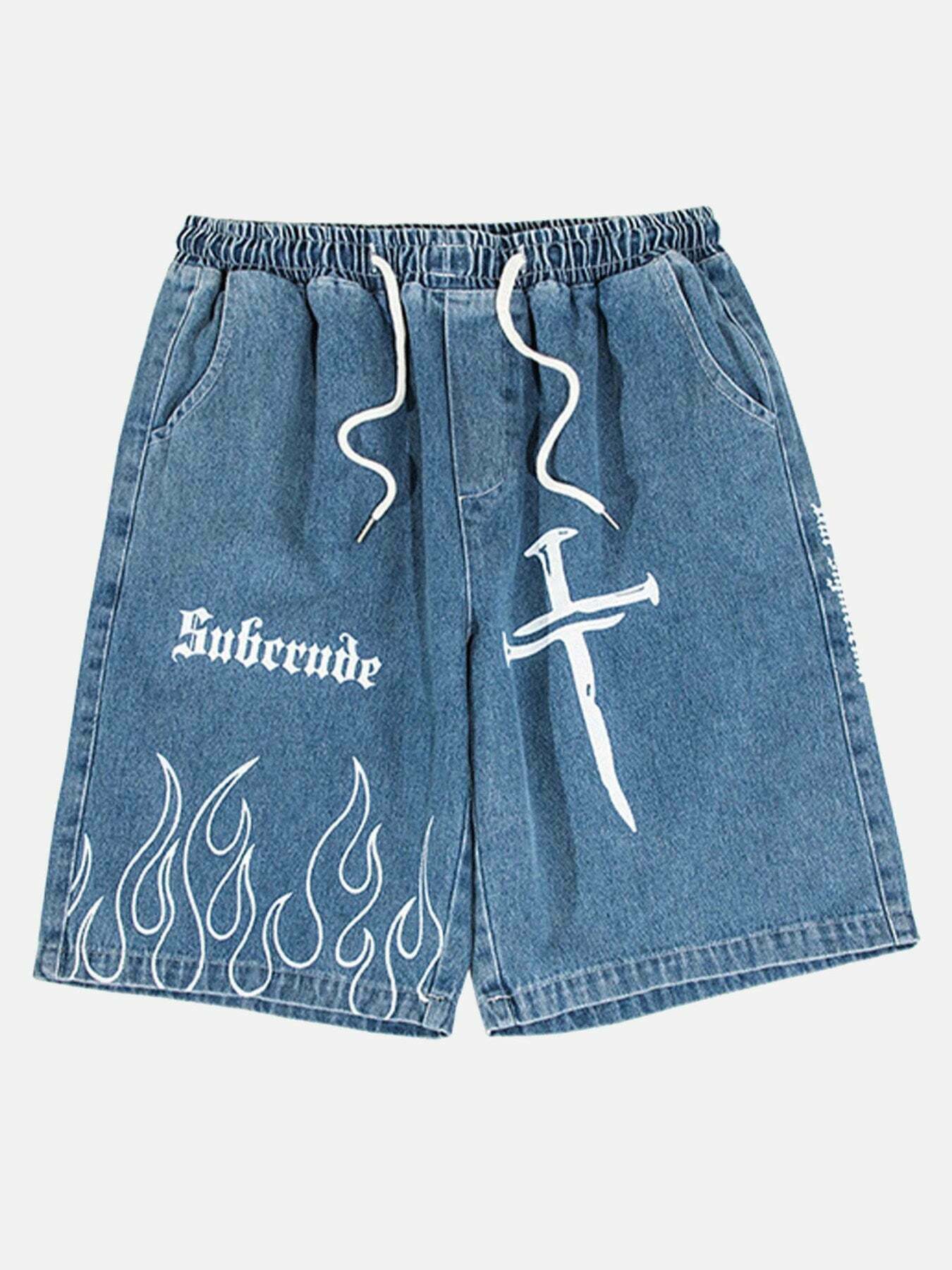 Gen Z Flame Print Streetwear Shorts for K-POP & Y2K Fashion