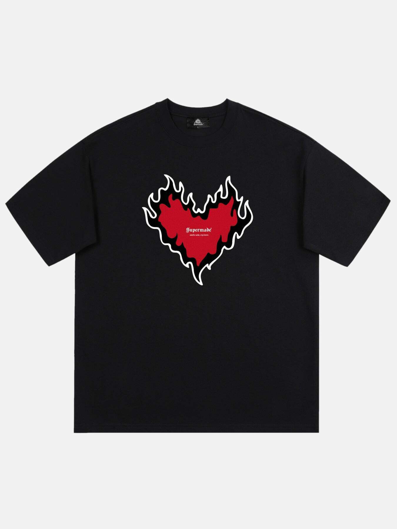 Gen Z Heart Print Tee: K-POP Streetwear for Y2K Fashion