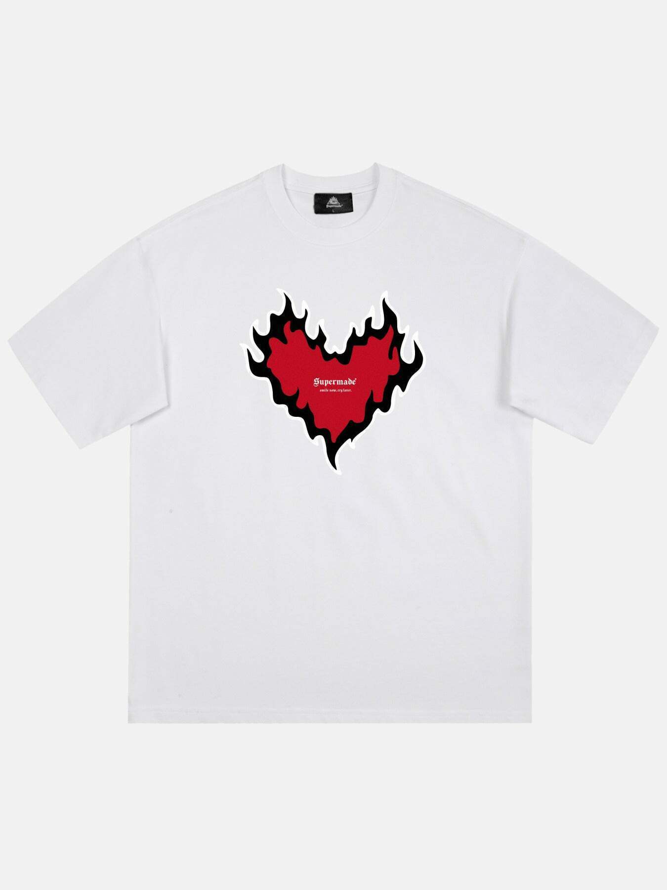 Gen Z Heart Print Tee: K-POP Streetwear for Y2K Fashion