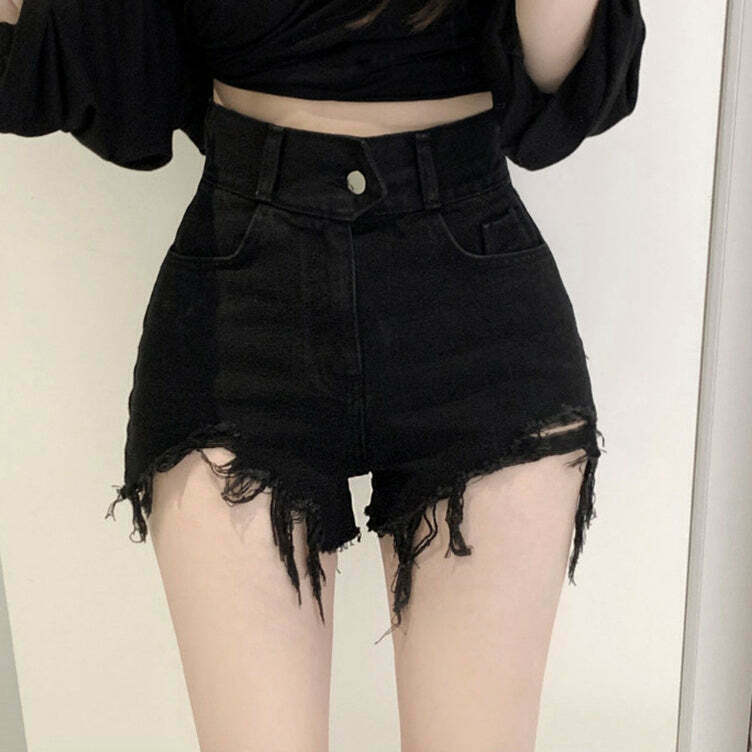 Gen Z High Waist Frayed Ripped Denim Shorts for K-POP Streetwear