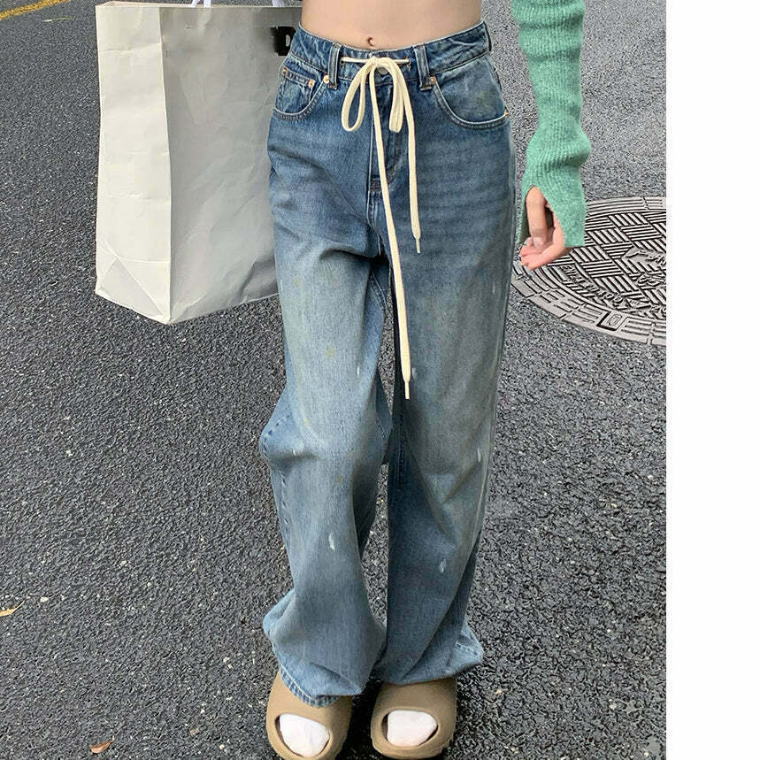 Gen Z High Waist Lace-Up Wide-Leg Jeans: Streetwear Fashion for K-POP and Y2K Style