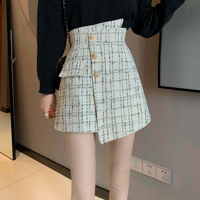 Gen Z High Waist Plaid A-Line Skirt: Trendy Streetwear for Y2K Fashion