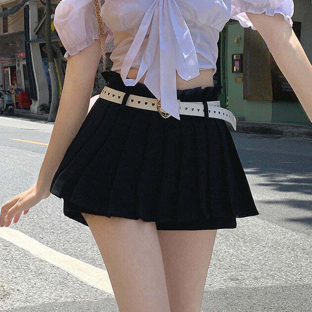 Gen Z High Waist Pleated Skirt: Solid Color Streetwear Fashion