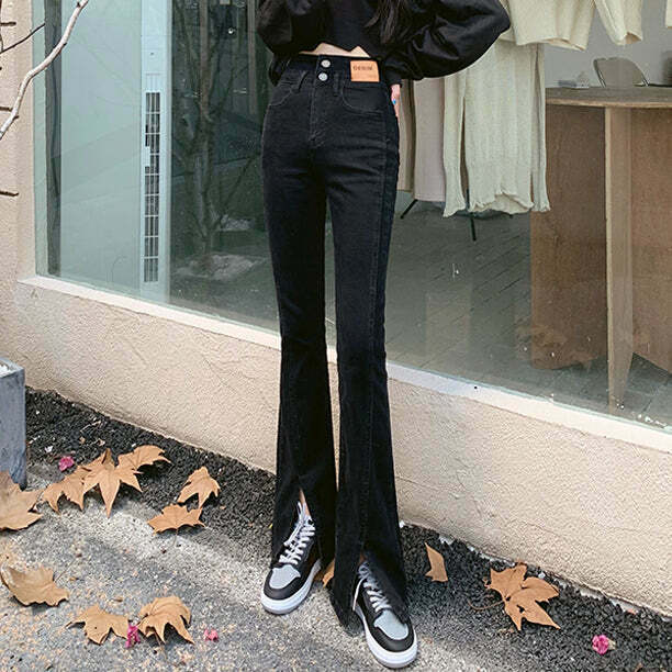 Gen Z High Waist Slit Jeans: Trendy Streetwear for K-POP & Y2K Style