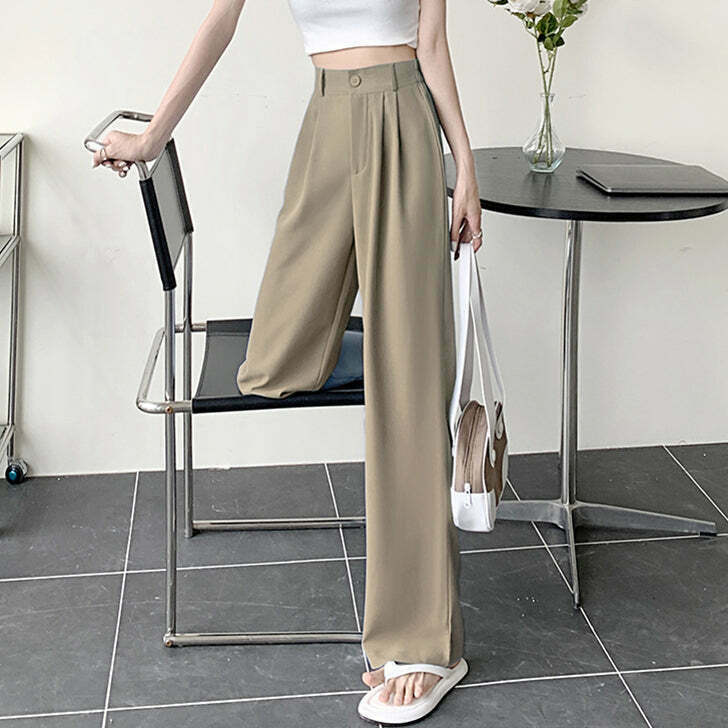 Gen Z High Waist Straight Leg Suit Pants for K-POP Streetwear