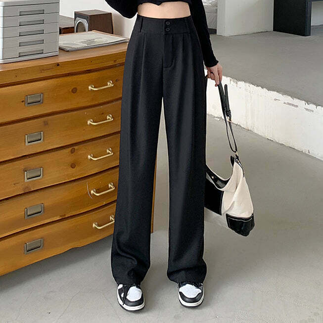 Gen Z High Waist Wide Leg Suit Pants for Casual Streetwear Style