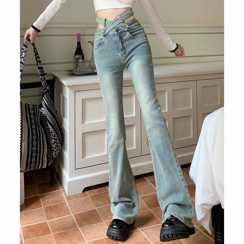 Gen Z High Waisted Stretch Jeans: Y2K Streetwear Mopping Pants