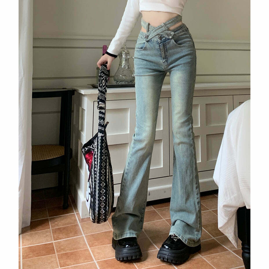 Gen Z High Waisted Stretch Jeans: Y2K Streetwear Mopping Pants