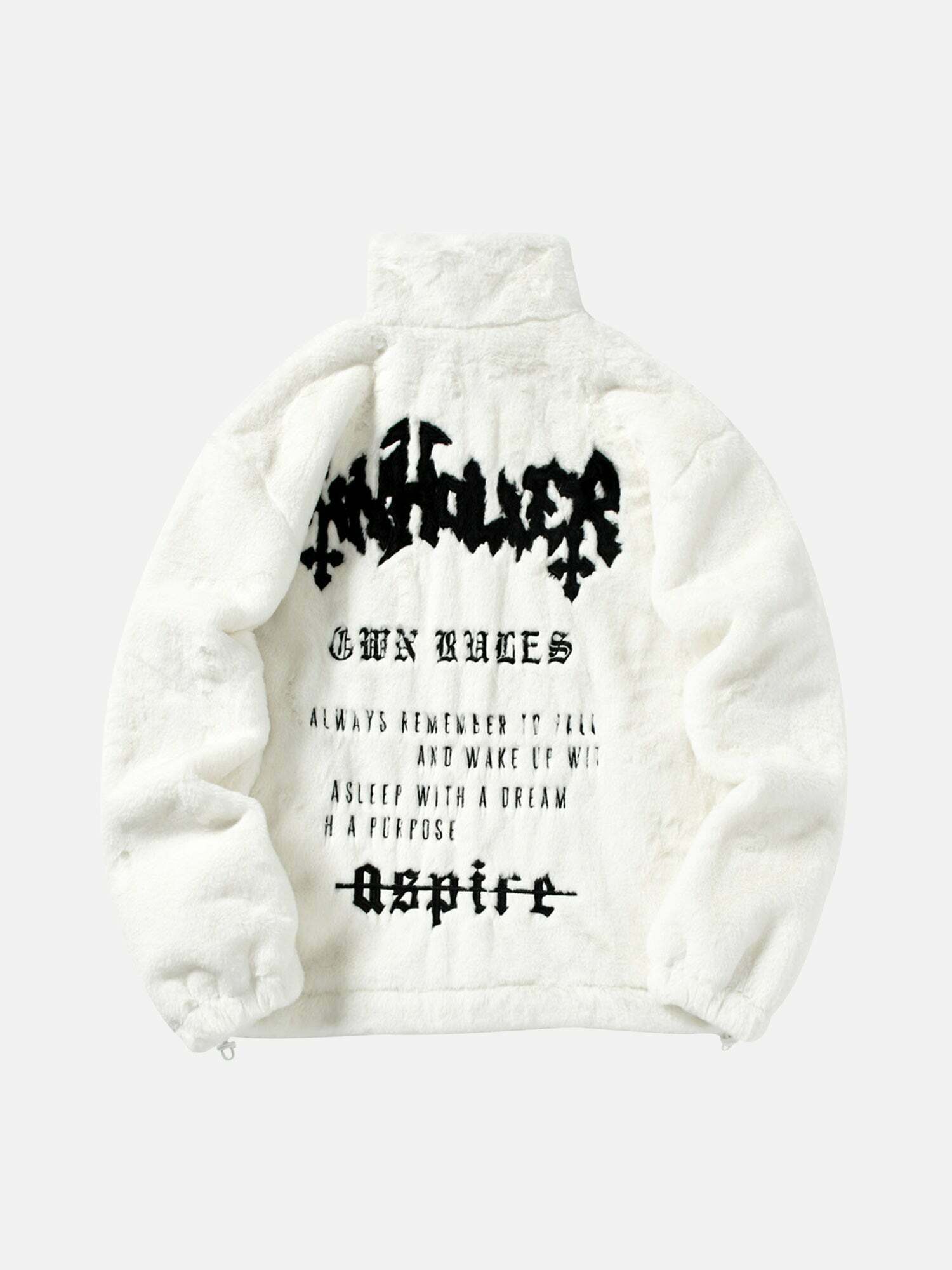 Gen Z Hip-hop Letter Rabbit Fur Jacket - Streetwear Fashion