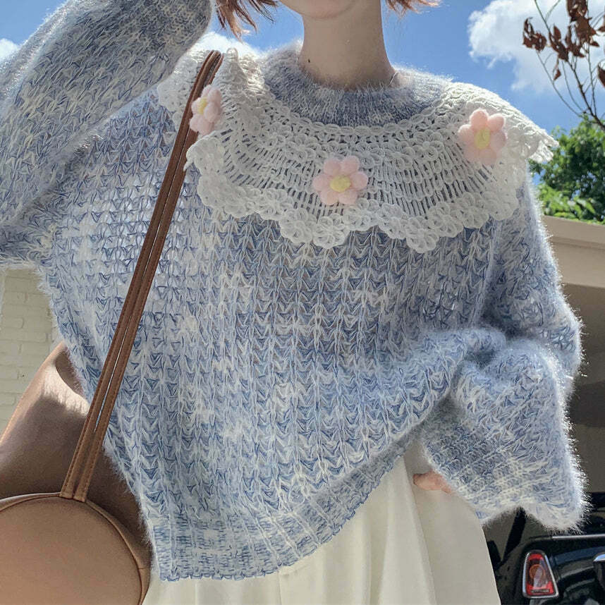 Gen Z K-POP Doll Collar Cutout Flower Streetwear Sweater