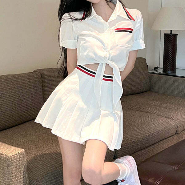 Gen Z K-POP Lace-Up Shirt & Pleated Skirt Set