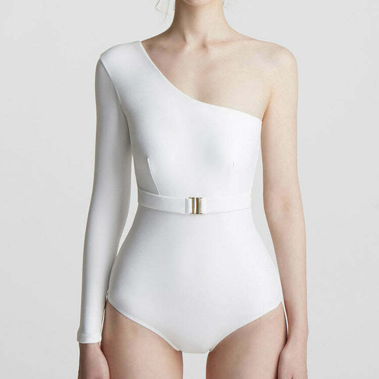 Gen Z K-POP One-Shoulder Long-Sleeve Swimsuit for Y2K Streetwear