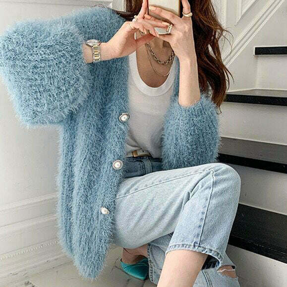 Gen Z K-POP Pearl Button Cardigan Sweater for Y2K Streetwear