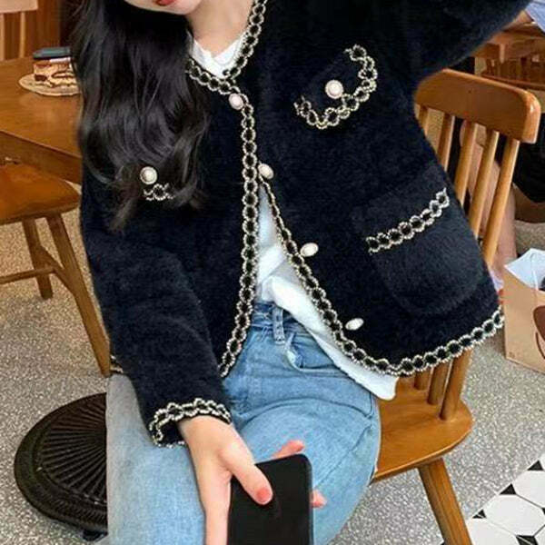 Gen Z K-POP Pearl Button Knit Cardigan | Y2K Streetwear Fashion