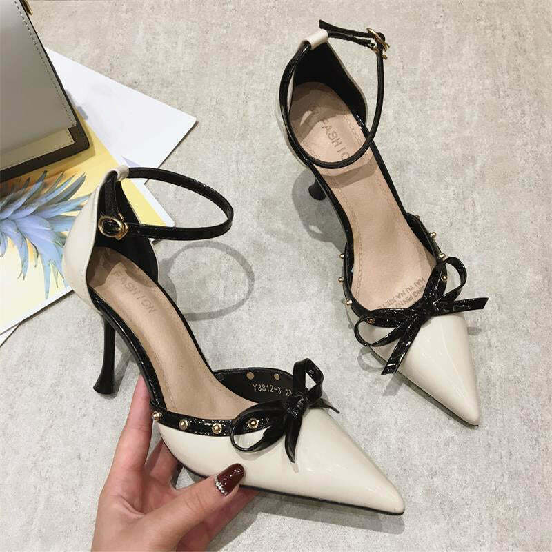 Gen Z K-POP Rivet Bow High Heel Stiletto Sandals for Streetwear & Y2K Style