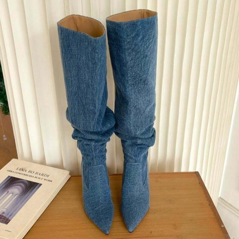 Gen Z K-POP Streetwear: Adele Denim Boots for Y2K Fashion