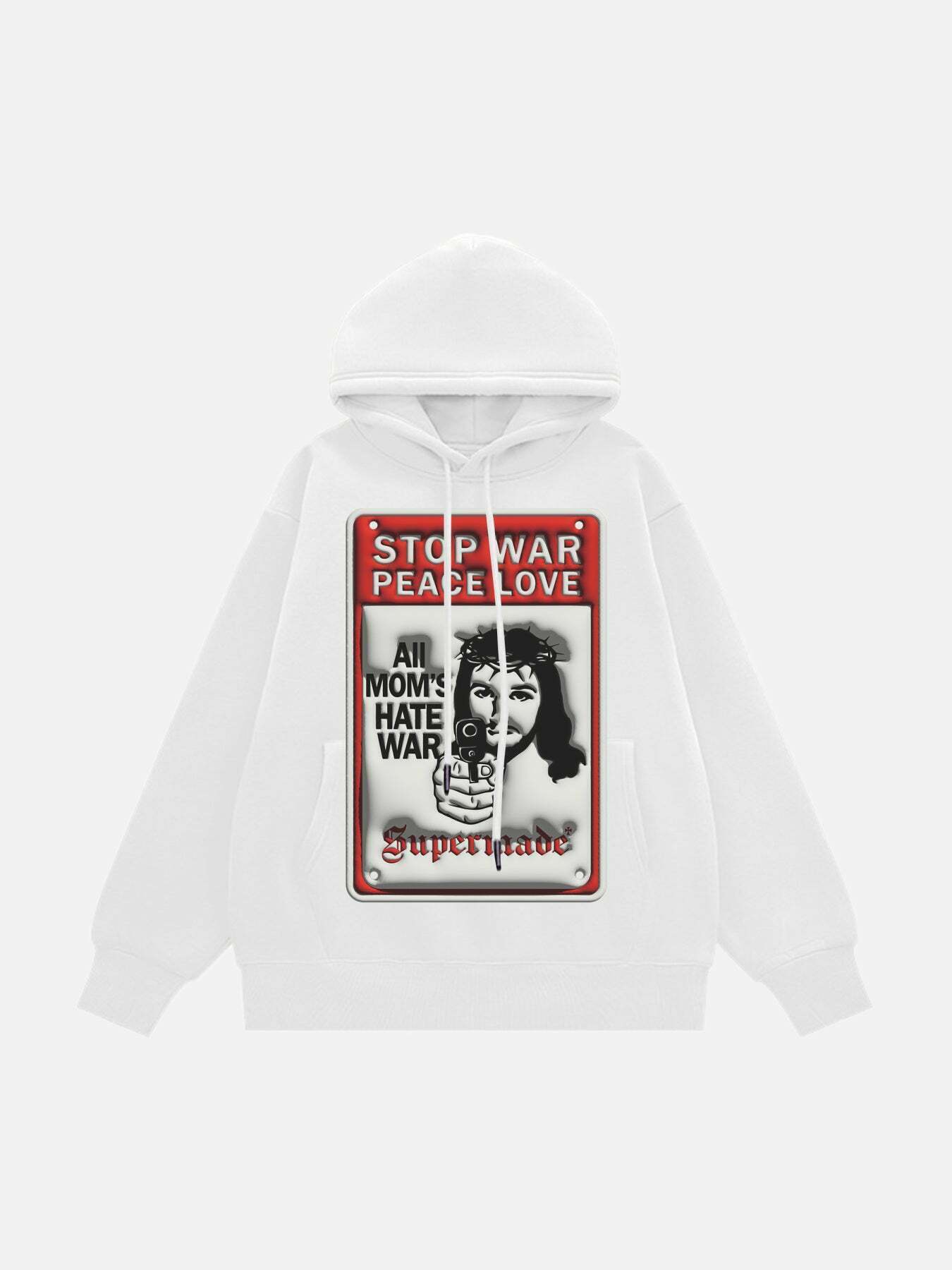 Gen Z K-POP Streetwear: Anti War Warning Signs Hoodie for Y2K Style