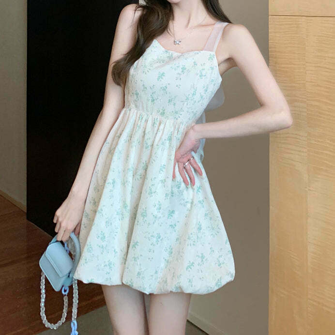 Gen Z K-POP Streetwear: Backless Bowknot Floral Sling Dress