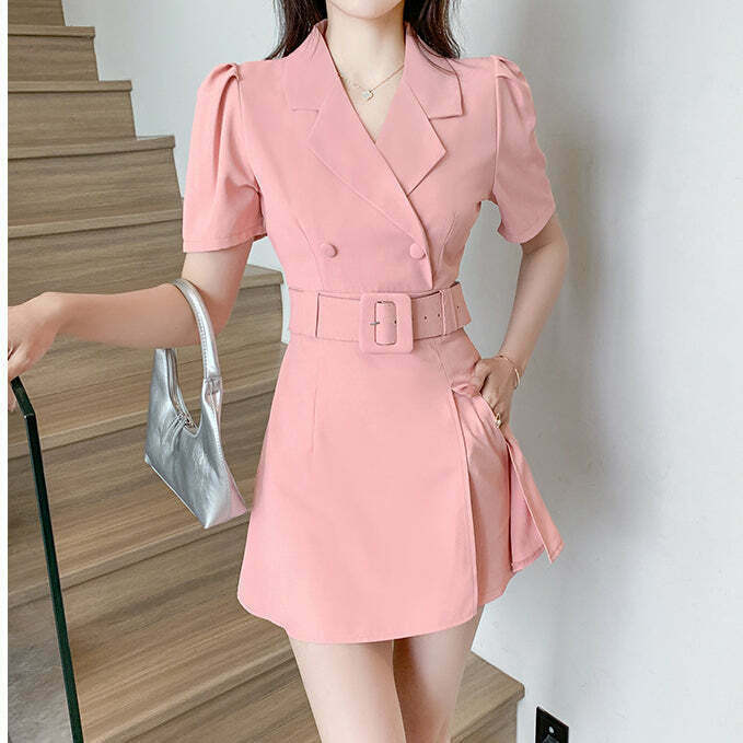 Gen Z K-POP Streetwear Belted Suit Dress with Shorts