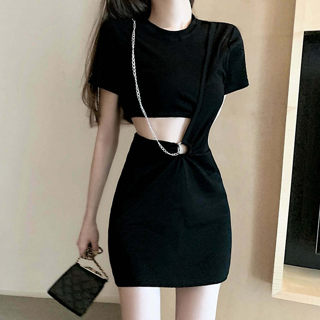 Gen Z K-POP Streetwear Black Bodycon A-Line Dress